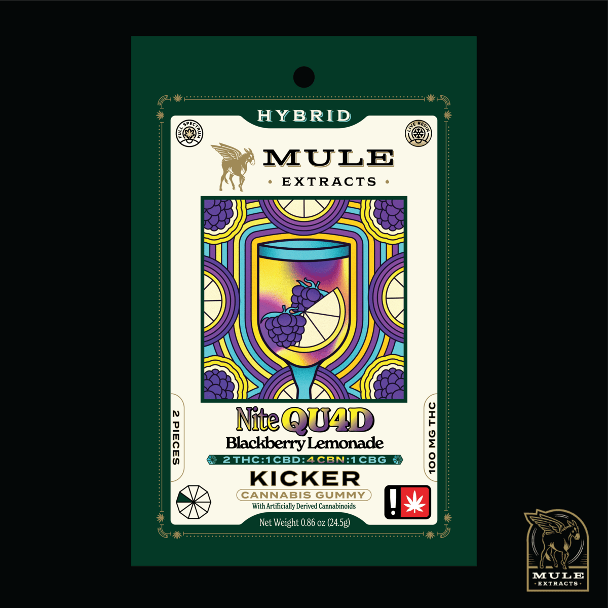 Mule Extracts - Blackberry Lemonade 2:1:4:1 Kicker Gummies | 100mg | 2ct | 50mg THC/ea - 1