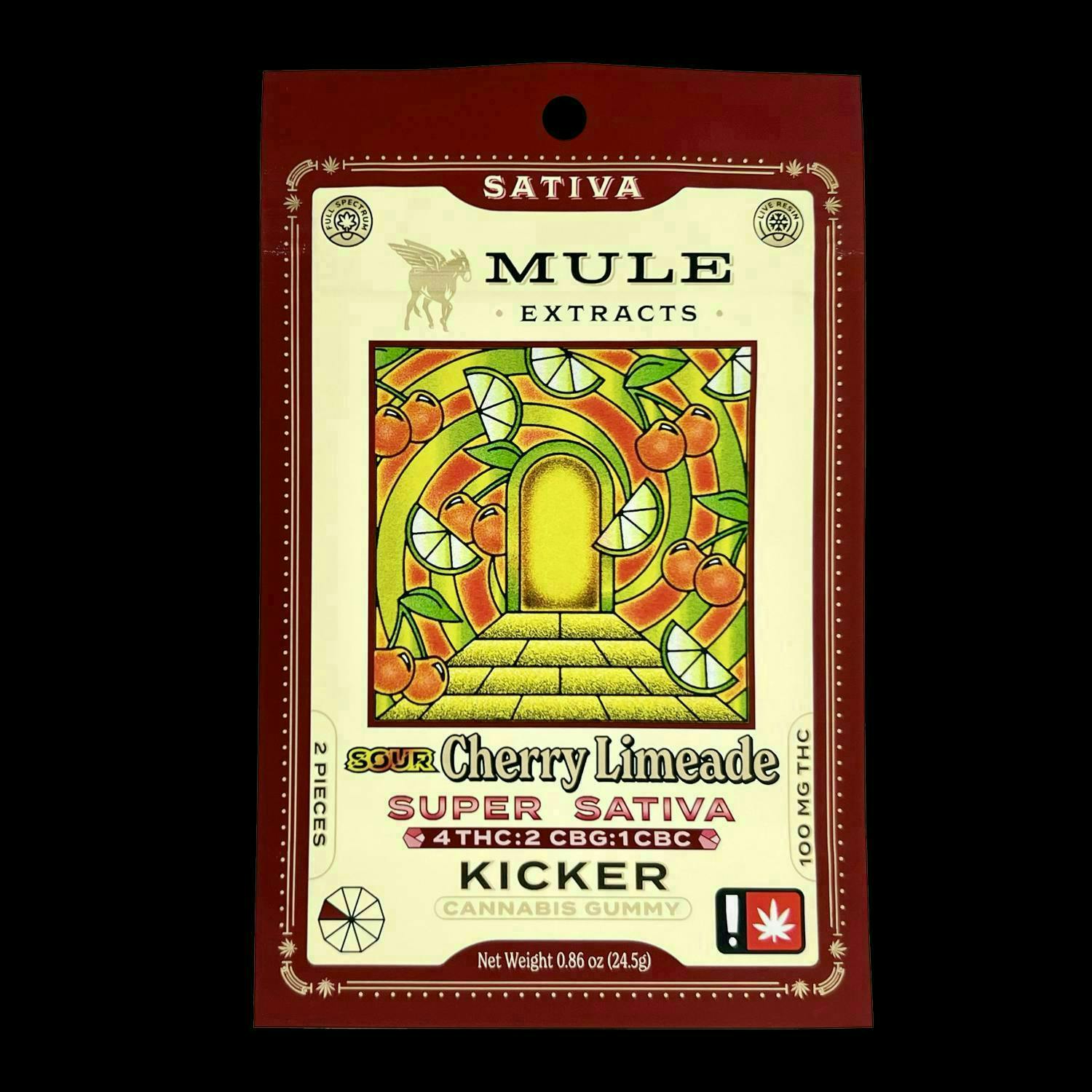 Mule Extracts - Sour Cherry Limeade 4:2:1 Kicker Gummies | 100mg | 2ct | 50mg THC/ea - 1
