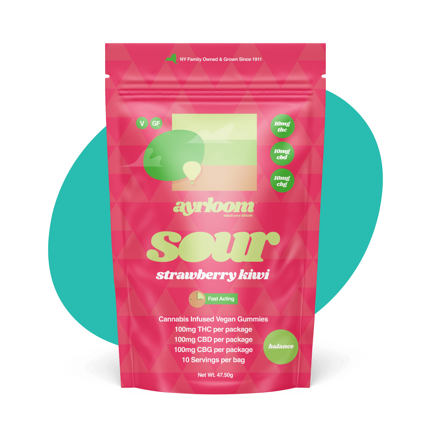 ayrloom - ayrloom | Sour Strawberry Kiwi | 1:1:1 | 10MG THC:10MG CBD:10MG CBG | 10pk - 1