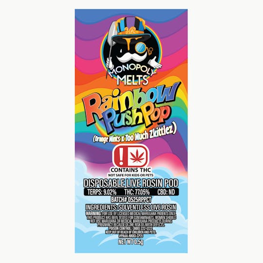 High Rise - Rainbow Push Pop 0.5g Disposable Rosin Pod | High Rise x Monopoly Melts - 1