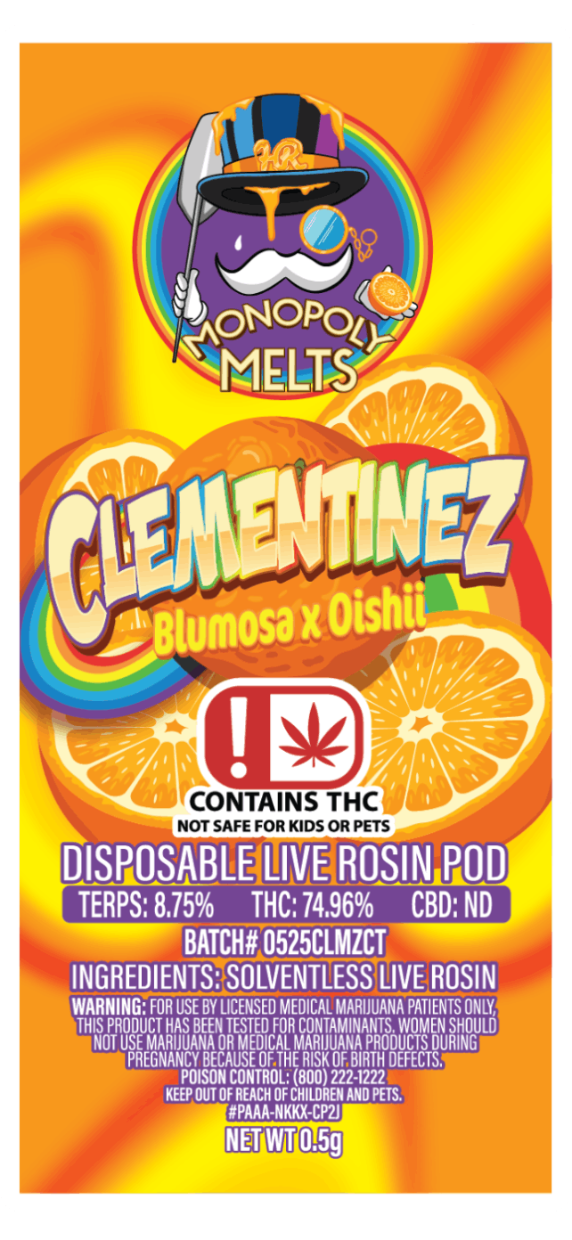 High Rise - Clementinez 0.5g Disposable Rosin Pod | High Rise x Monopoly Melts - 1