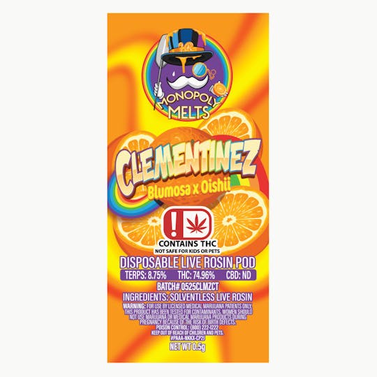 High Rise - Clementinez 0.5g Disposable Rosin Pod | High Rise x Monopoly Melts - 1