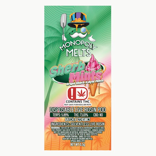 High Rise - Sherb Mints 0.5g Disposable Rosin Pod | High Rise x Monopoly Melts - 1