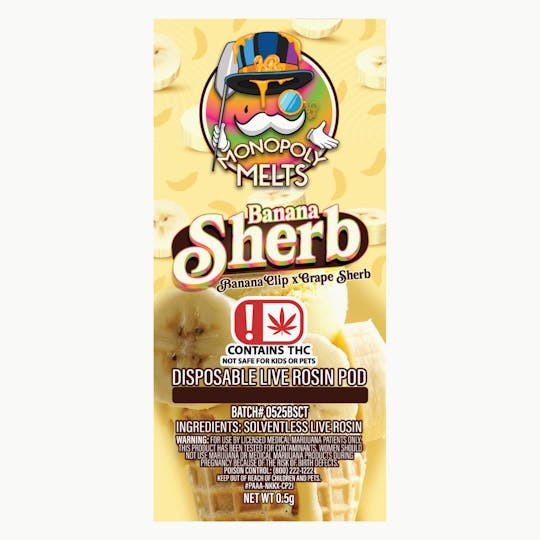 High Rise - Banana Sherb 0.5g Disposable Rosin Pod | High Rise x Monopoly Melts - 1