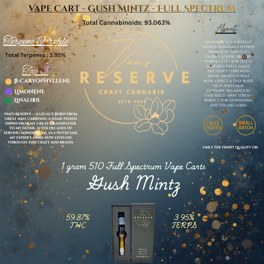 Vans Reserve Craft Cannabis Co - 1g 510 Cart - Gush Mintz - 1