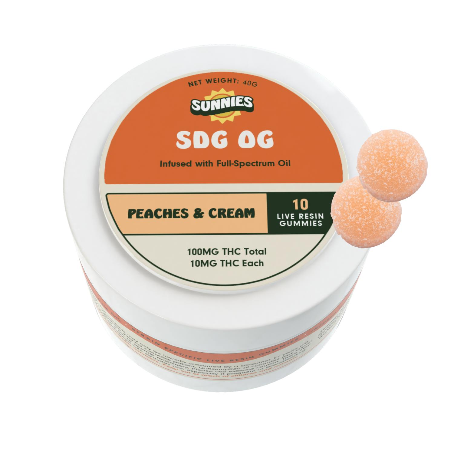 SunMed Growers - SDG OG Live Resin - Peaches & Cream Gummies 100mg - 1