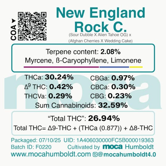 MOCA Humboldt - MOCA Flowers - 1/8th Jar - New England Rock C. - 1