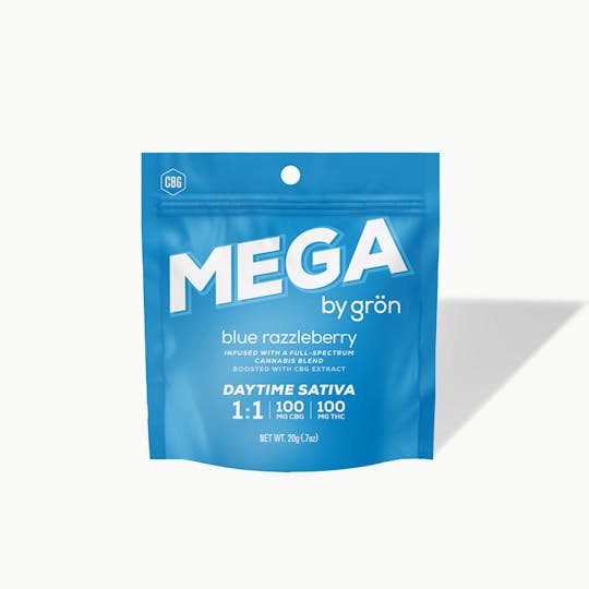 Grön Edibles - 1:1 Blue Razzleberry Mega - CBG/THC - Daytime Sativa - NJ - 1
