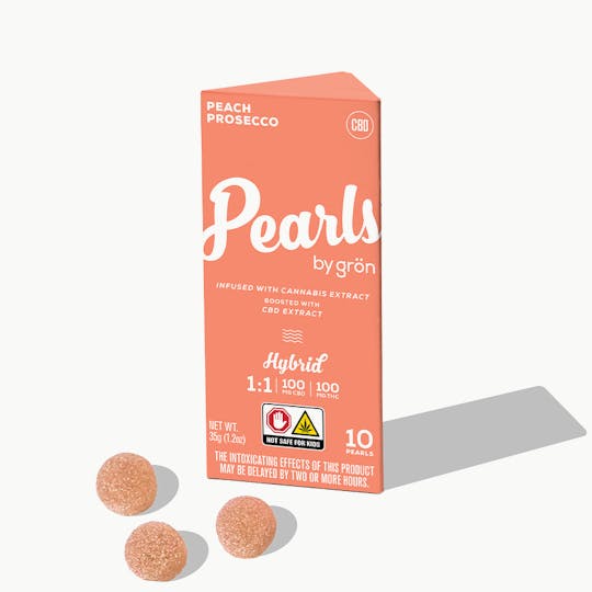 Grön Edibles - 1:1 Peach Prosecco Pearls - CBD/THC - Hybrid - NJ - 1