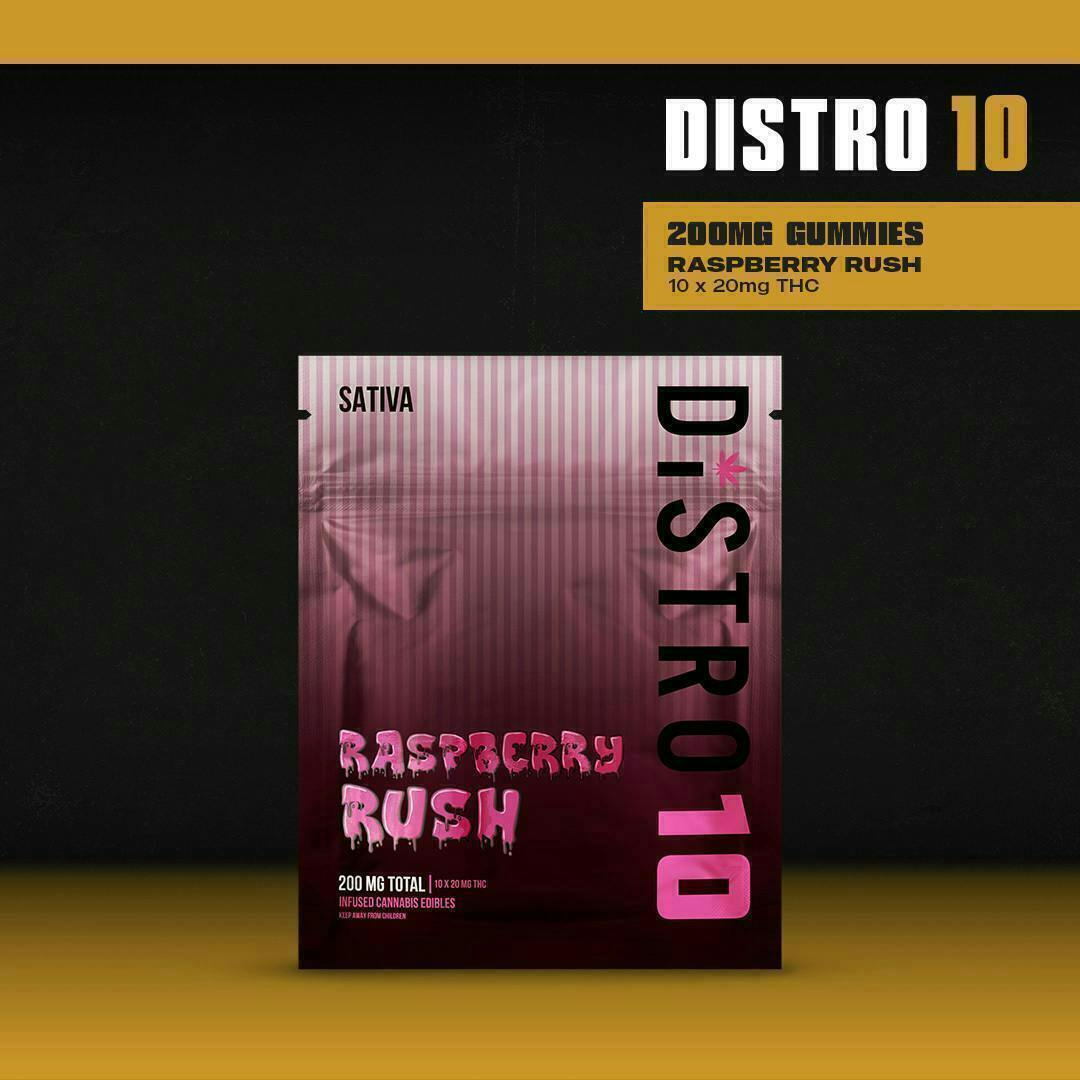 Distro 10 - Raspberry Rush Gummies | 200mg | 10ct | 20mg/ea - 1