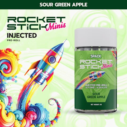 Rocket - Rocket Minis - Sour Green Apple - Injected Pre-Roll Pack (5x0.6g) - 1
