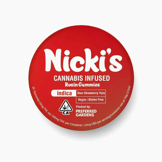 Preferred Gardens - Nickis | Sour Strawberry Yuzu Gummies | 100mg | 20ct | 5mg/ea - 1
