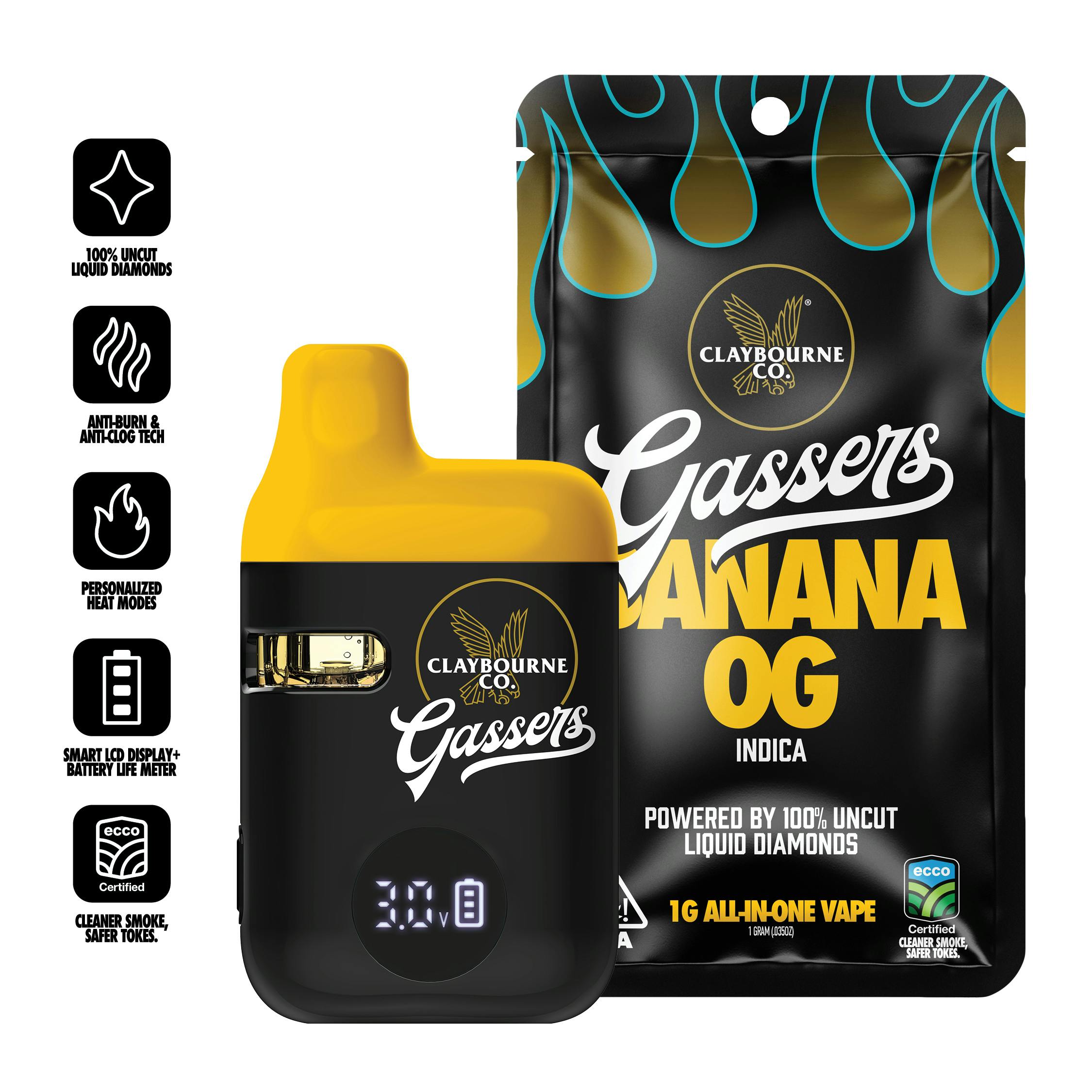 Claybourne Co. - Banana OG (1g) - Gassers All-In-One Liquid Diamonds Vape - 1