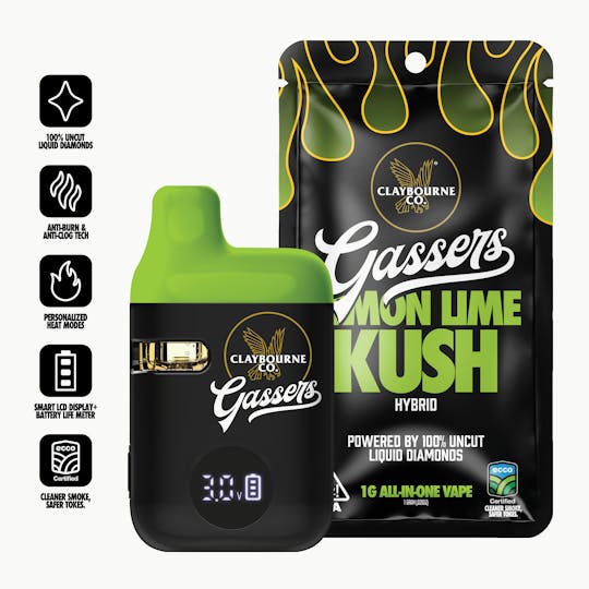 Claybourne Co. - Lemon Lime Kush (1g) - Gassers All-In-One Liquid Diamonds Vape - 1