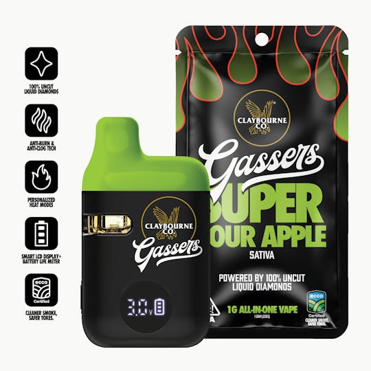 Claybourne Co. - Super Sour Apple (1g) - Gassers All-In-One Liquid Diamonds Vape - 1