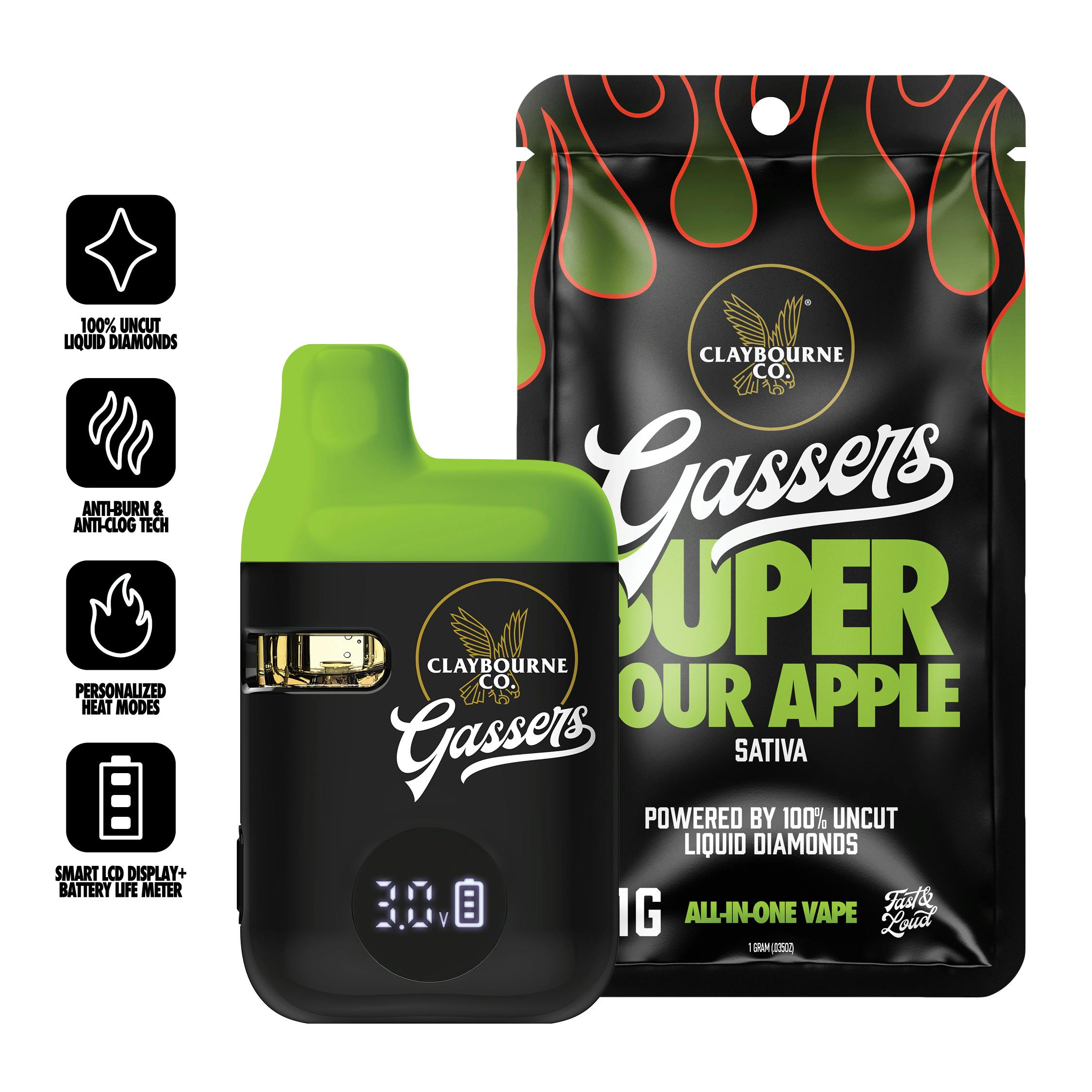 Claybourne Co. - Super Sour Apple (1g) - Gassers All-In-One Liquid Diamonds Vape - 1
