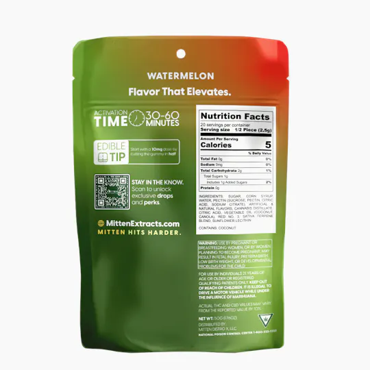 Mitten Extracts - Mitten Extracts | Watermelon | Gummies | 200mg | 10pk - 1