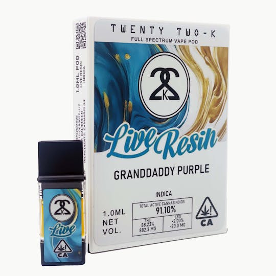 Twenty Two K / 22k - 22K - Granddaddy Purple - Live Resin - 1.0ml POD - 1