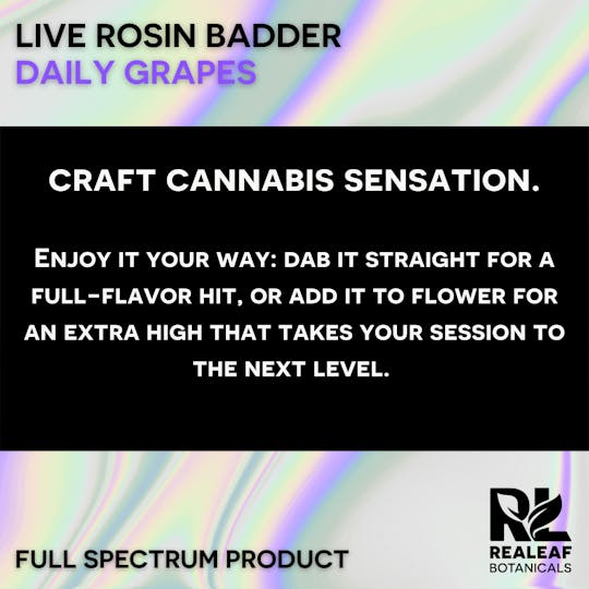 Realeaf Botanicals - Daily Grapes Live Rosin Badder 1g - 1