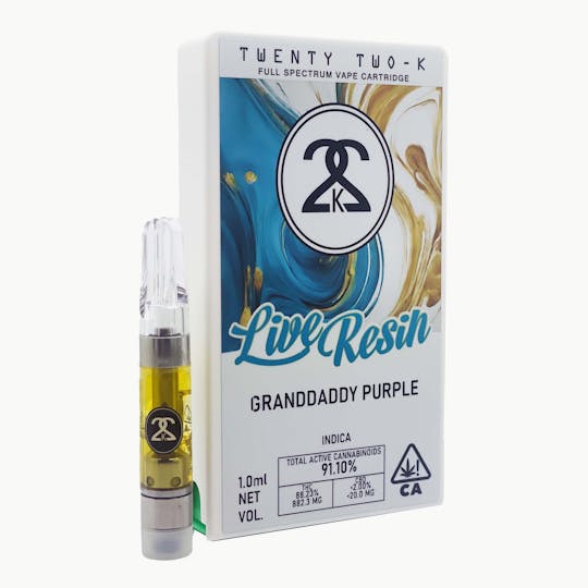 Twenty Two K / 22k - 22K - Granddaddy Purple - Live Resin - 1.0ml Cartridge - 1