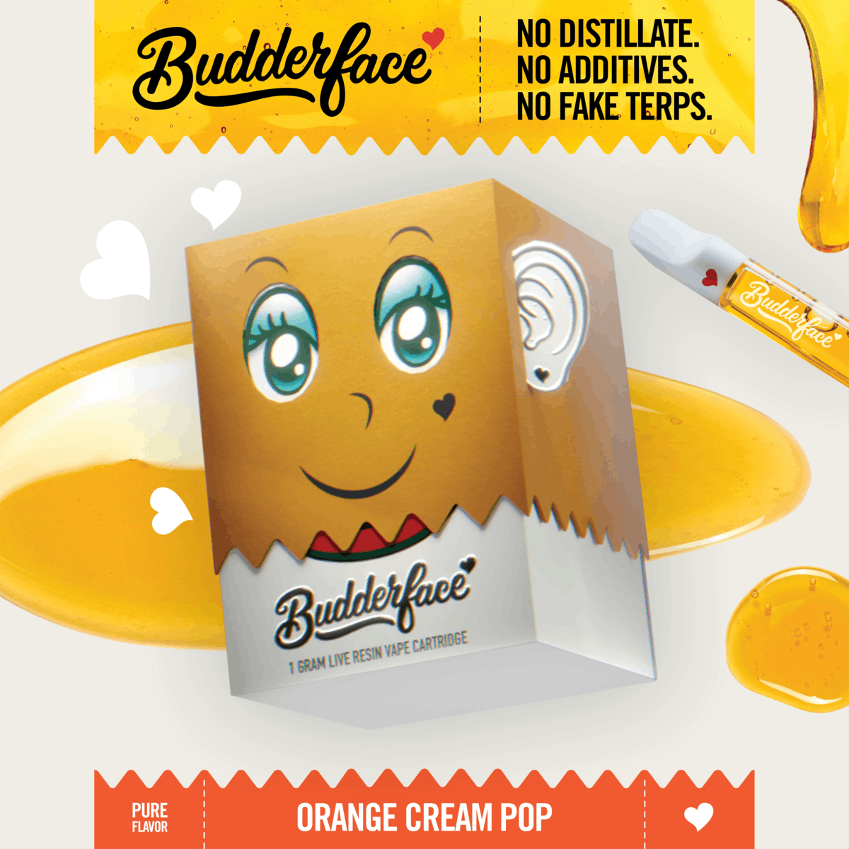 Budderface - BUDDERFACE | Orange Cream Pop | 1G | Artisanal Live Resin 510 Vape Cart - 1
