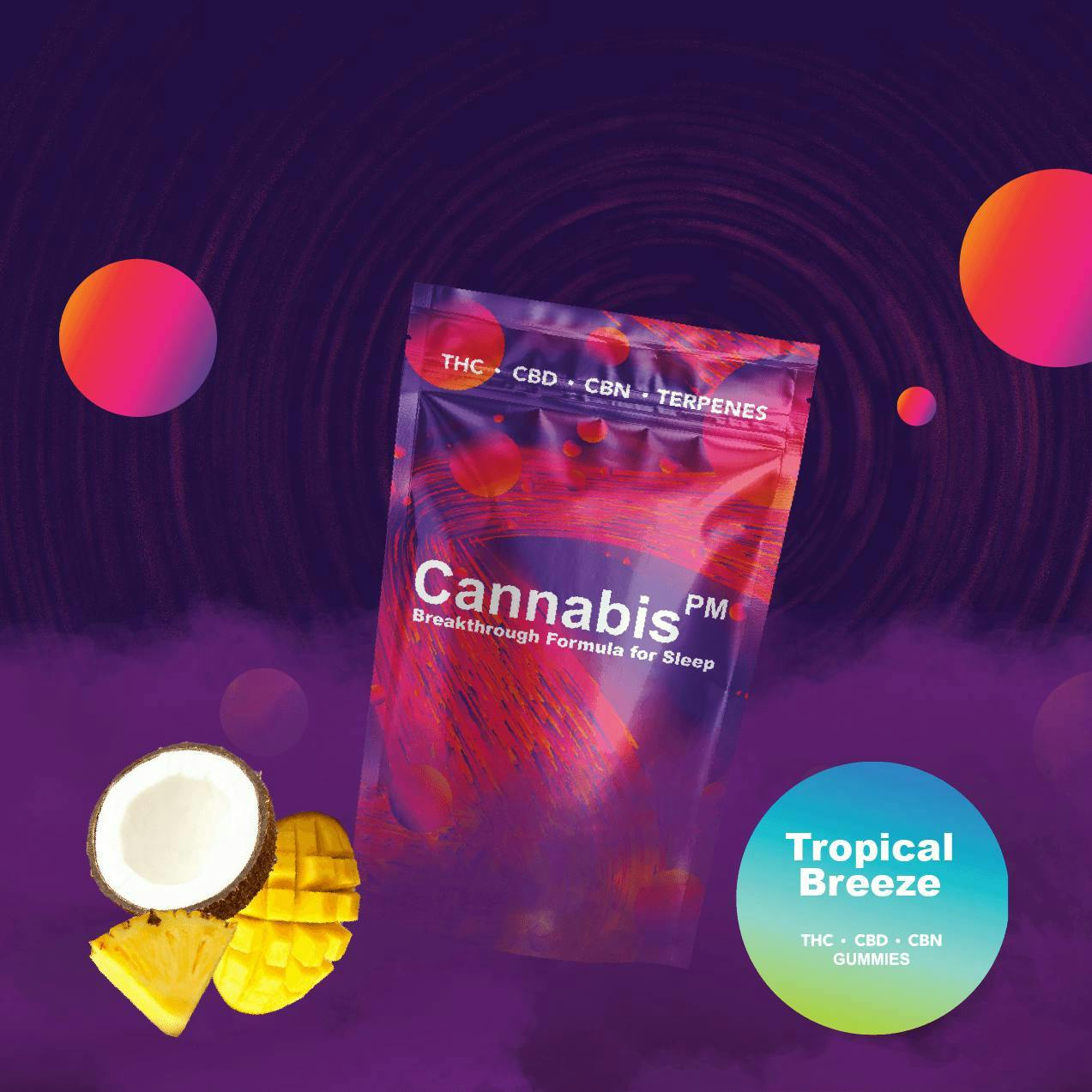 Cannabis PM Sleep - CannabisPM | Tropical Breeze Gummies | 50mg THC:CBD:CBN | 10ct | 5mg/ea - 1