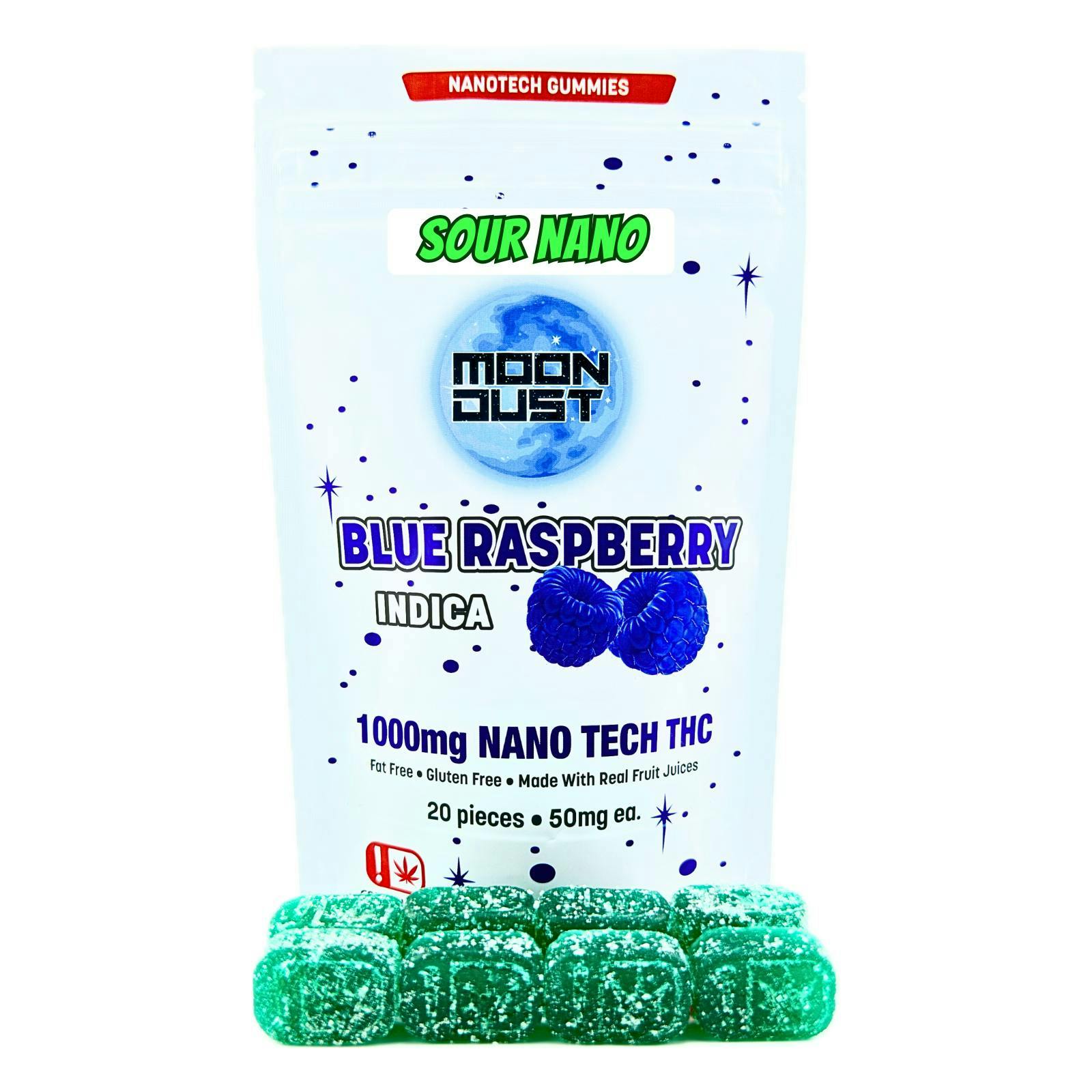 MOON DUST - Moon Dust | Sour Blue Raspberry Nano Gummies | 1000mg | 20ct | 50mg/ea - 1