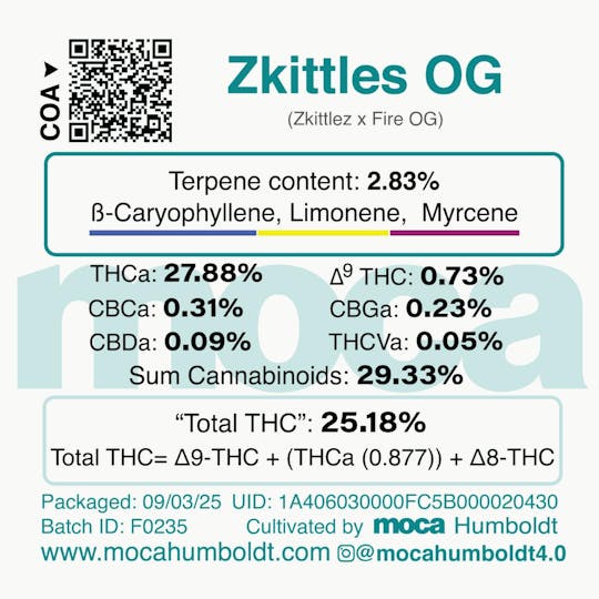 MOCA Humboldt - MOCA Flowers - 1/8th Mylar Bag - Zkittles OG - 1