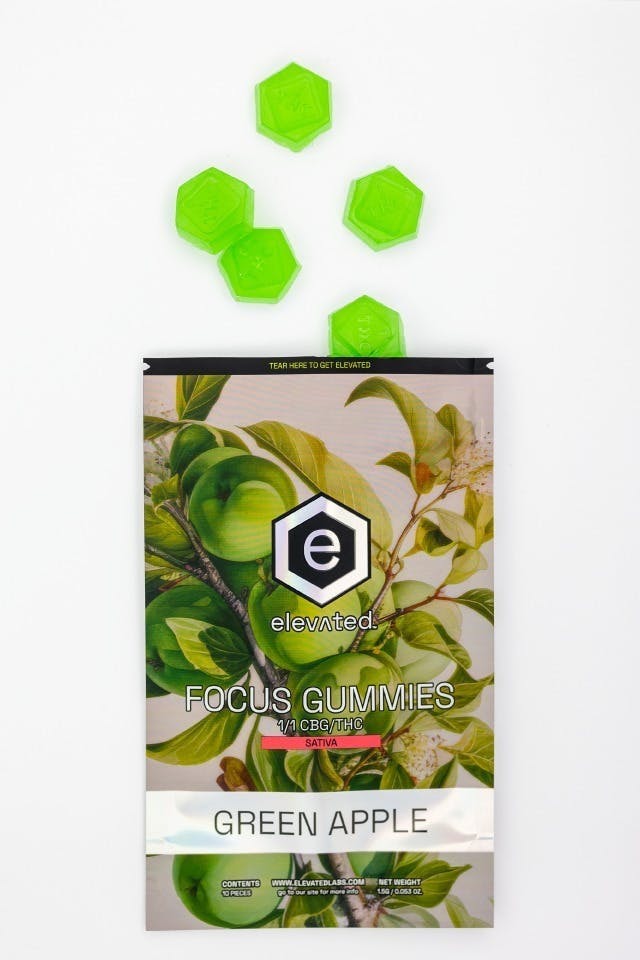 Elevated Labs - Green Apple CBG/THC 1:1 Gummies (FOCUS) 100mg - 1