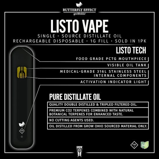 Butterfly Effect - Grow Ohio - Ghost Train - 1g LISTO Disposable - 1