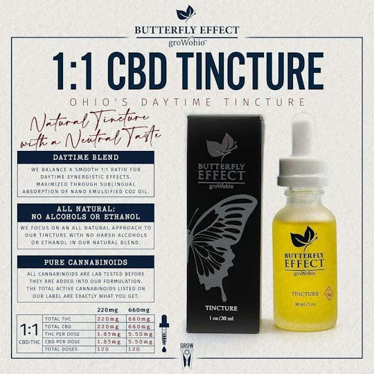 Butterfly Effect - Grow Ohio - 1:1 THC:CBD Tincture (660mg) - 1