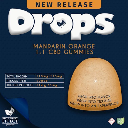 Butterfly Effect - Grow Ohio - Drops - Orange 1:1 THC:CBD - 10pk (110mg) - 1