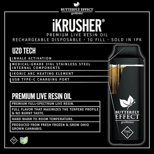 Butterfly Effect - Grow Ohio - Mac & Cheese - 1g LR iKrusher UZO Disposable - 1