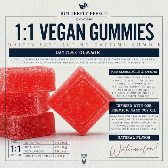 Butterfly Effect - Grow Ohio - Watermelon 1:1 THC:CBD (10pk, 220mg) - 1