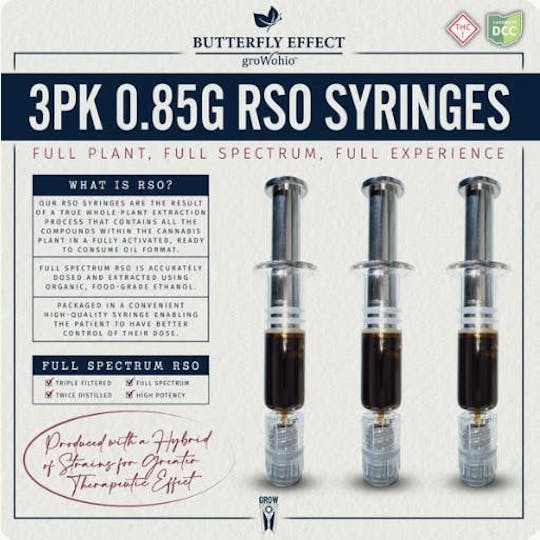 Butterfly Effect - Grow Ohio - RSO Syringe 3pk (0.85g each) - 1
