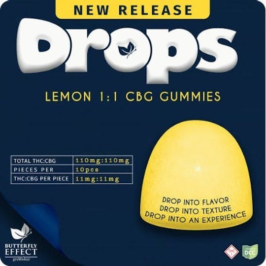 Butterfly Effect - Grow Ohio - Drops - Lemon 1:1 THC:CBG - 10pk (110mg) - 1