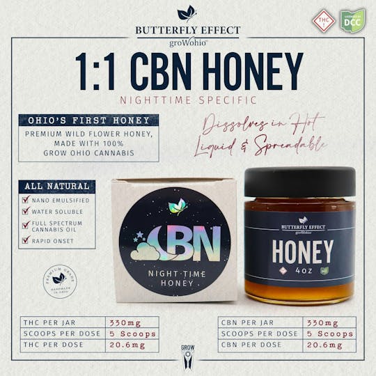 Butterfly Effect - Grow Ohio - 1:1 THC:CBN Honey (330mg) - 1