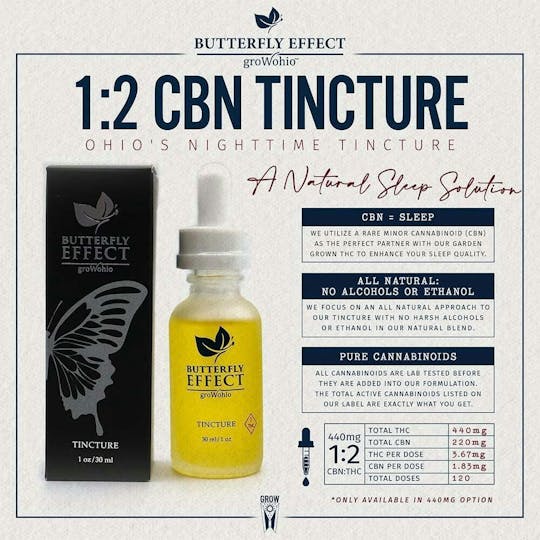 Butterfly Effect - Grow Ohio - 1:2 CBN:THC Tincture (220mg:440mg) - 1