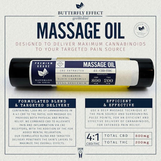 Butterfly Effect - Grow Ohio - 4:1 Black Chamomile Massage Oil (CBD:THC) - 1