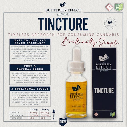 Butterfly Effect - Grow Ohio - Vanilla 1:1 THC:CBD Tincture (660mg) - 1