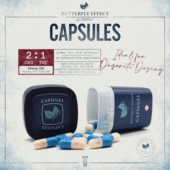 Butterfly Effect - Grow Ohio - 2:1 CBD:THC Capsules (20pk, 440mg) - 1
