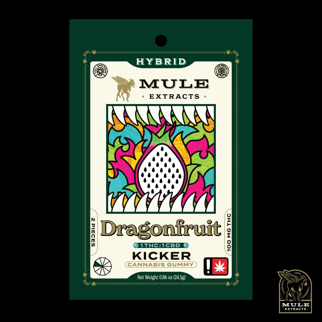 Mule Extracts - 100mg 2-Piece Dragon Fruit 1:1 THC:CBD Kicker (Hybrid) - 1