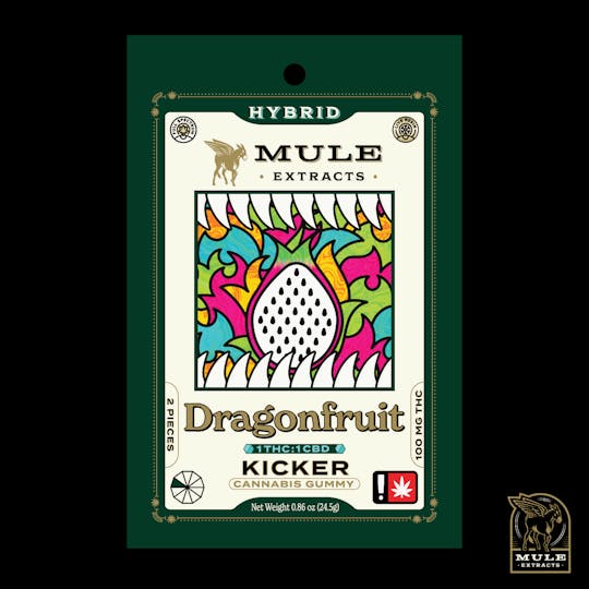 Mule Extracts - 100mg 2-Piece Dragon Fruit 1:1 THC:CBD Kicker (Hybrid) - 1