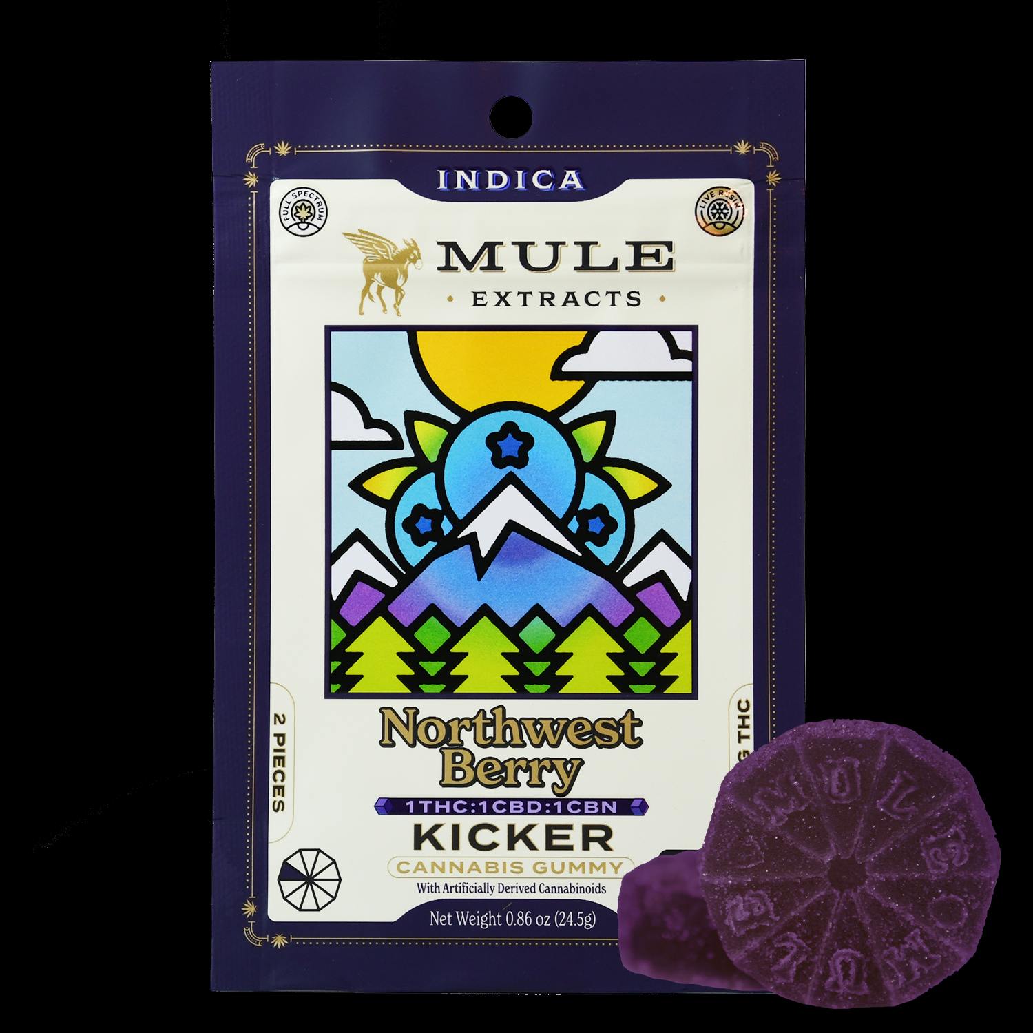 Mule Extracts - 100mg 2-Piece NW Berry 1:1:1 THC CBD CBN Kicker (Indica) - 1
