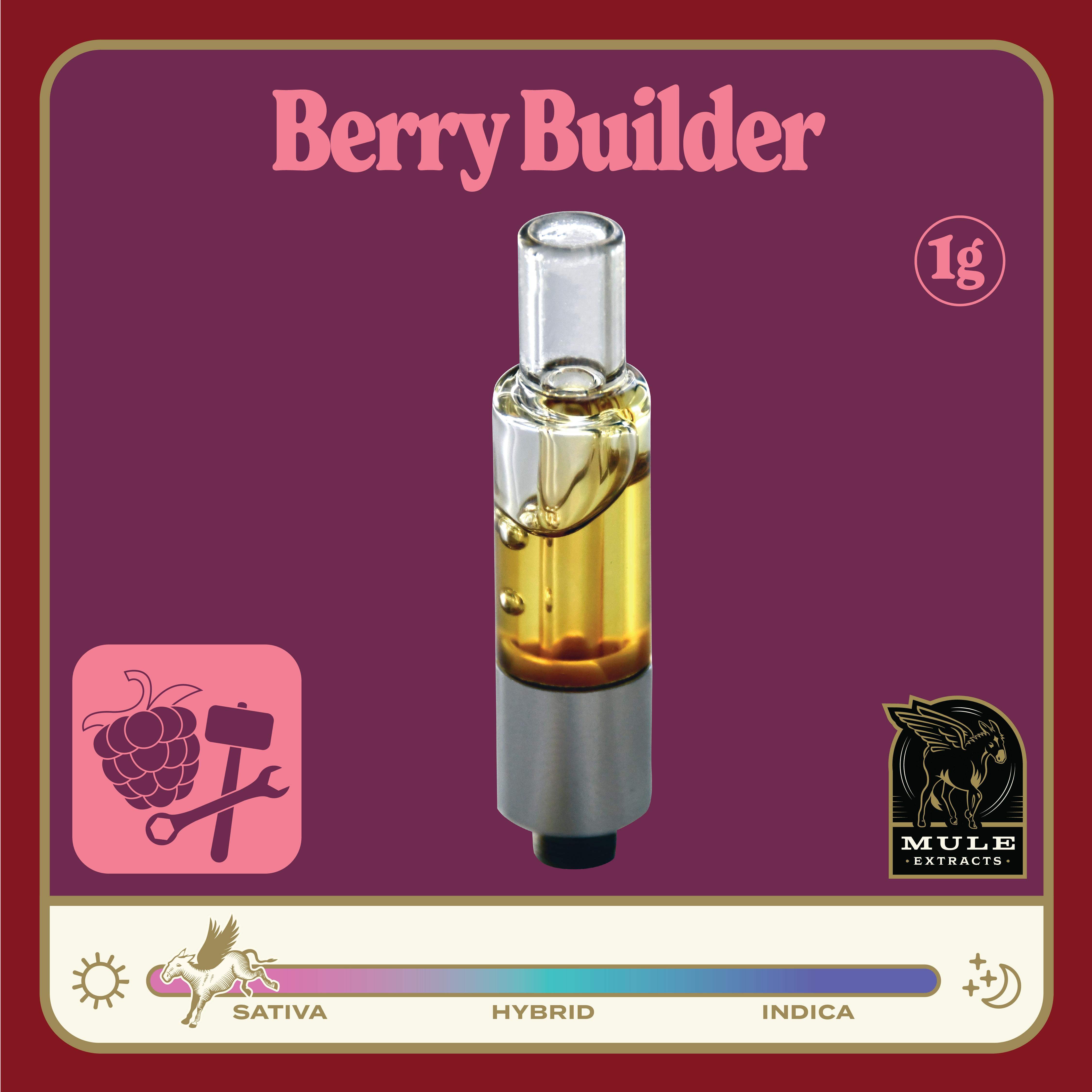 Mule Extracts - 1g Pure Live Resin Glass Cart - Berry Builder 88.7% (Sativa) 4.7% Terps - 1