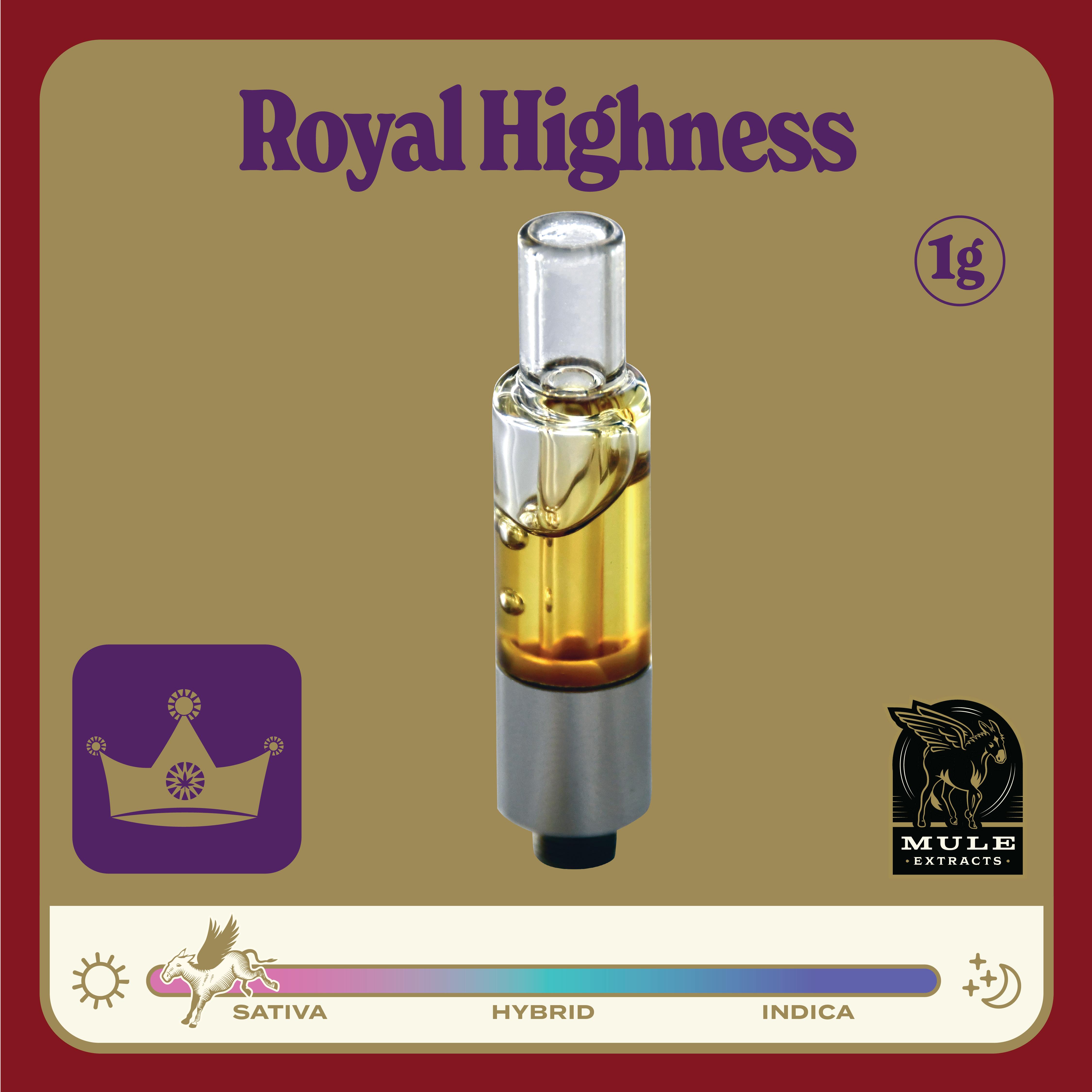 Mule Extracts - 1g Pure Live Resin Glass Cart - Royal Highness 76.6% (Sativa) 8.5% Terps - 1