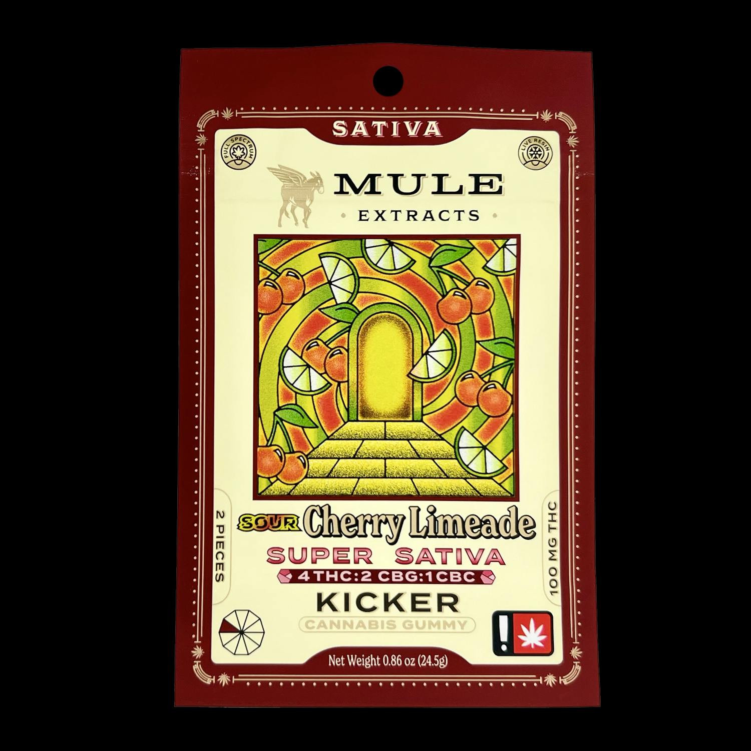 Mule Extracts - 100mg 2-Piece Sour Cherry Limeade "Super Sativa" 4:2:1 THC CBG CBC Kicker - 1