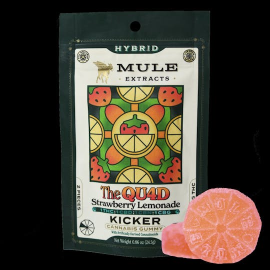 Mule Extracts - 100mg 2-Piece Strawberry Lemonade "The QUAD" 1:1:1:1 THC CBD CBN CBG Kicker - 1