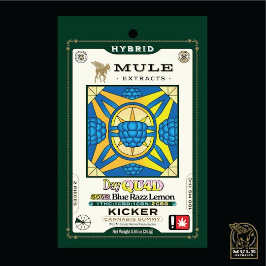 Mule Extracts - 100mg 2-Piece Sour Blue Razz Lemon "Day Quad" 1:1:1:2 Kicker - 1
