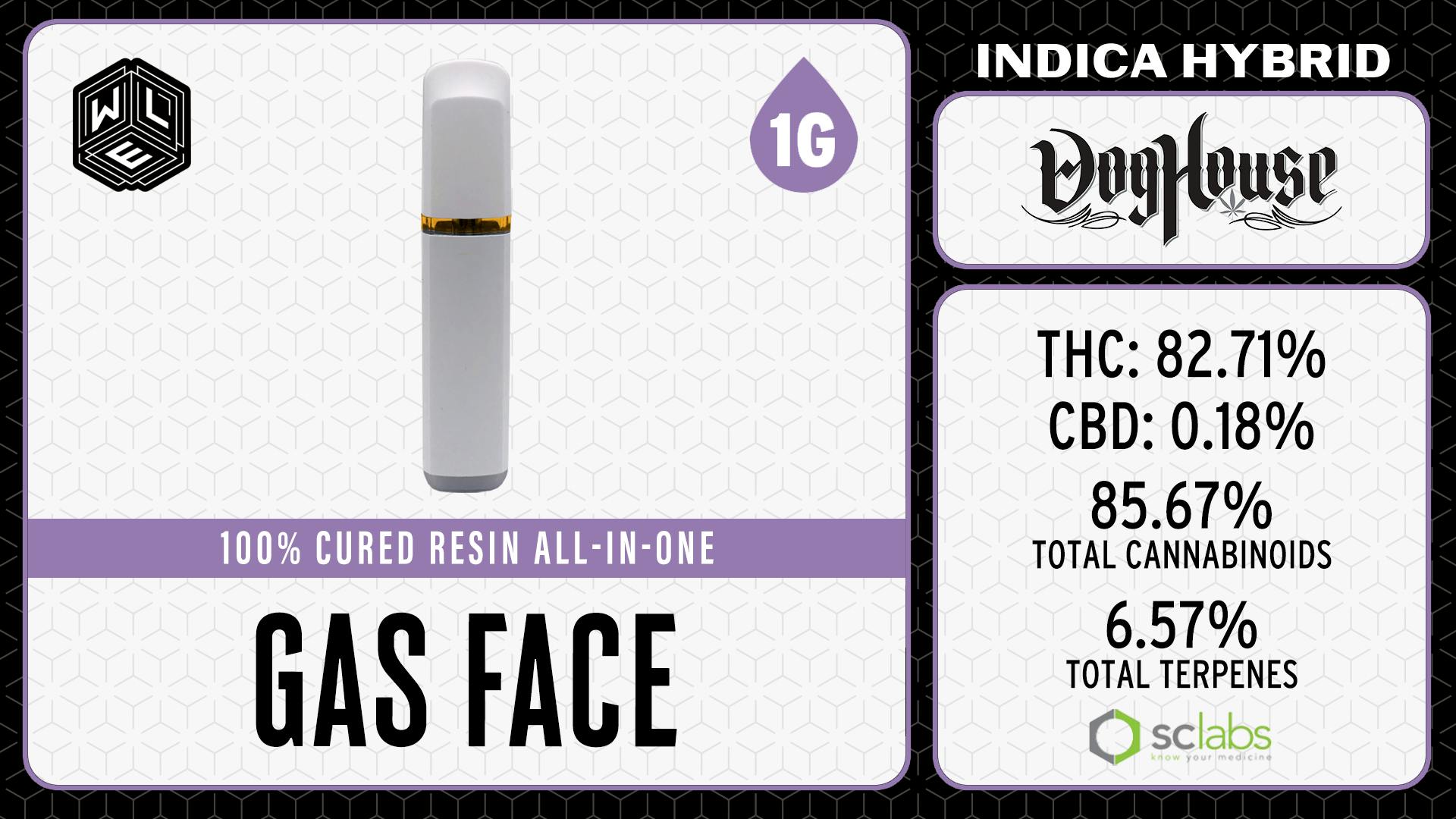 White Label Extracts - WLE | Gas Face | All-In-One Cured Resin Cartridge (1g) Indica Hybrid - 1